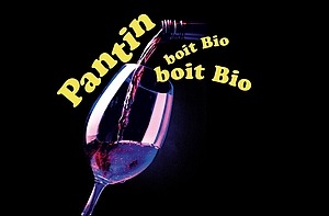 visuel représentant un verre de vin, avec le titre de l'événement : pantin boit bio