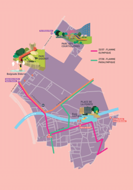 Plan du parcours des flammes olympiques et paralympiques à Pantin - Agrandir l'image (fenêtre modale)
